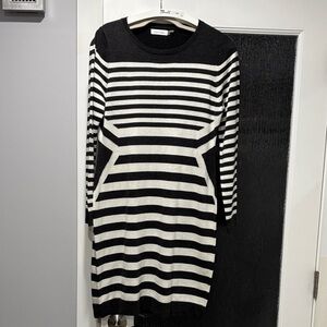 Calvin Klein dark gray and White Long Sleeve Dress
